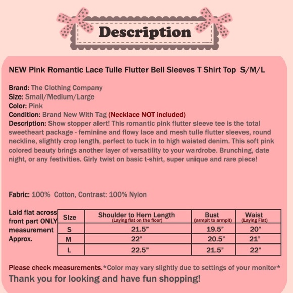 Pink Lace Tulle Flutter Sleeves Pretty Tee T Shirt - Picture 8 of 8